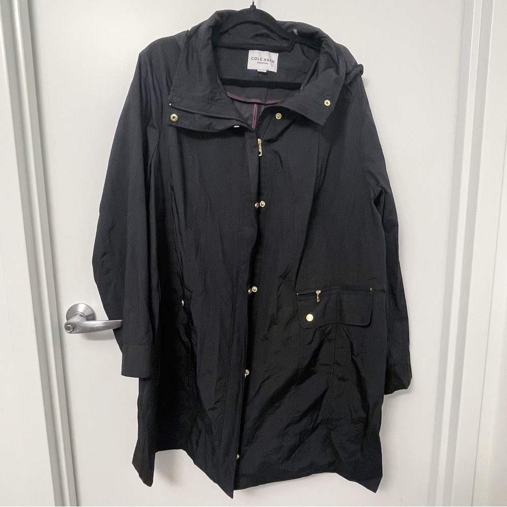 Cole Haan Women's Packable Hooded Rain Jacket with Bow 2XL